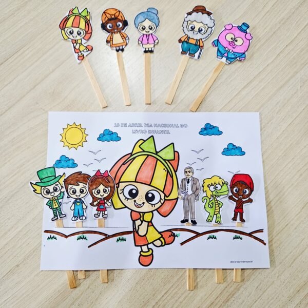 Atividade Dia Nacional do Livro Infantil – Palitoches para Colorir