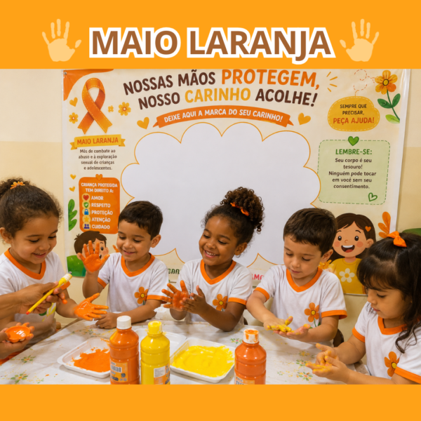 Painel Interativo Carimbo das Mãos MAIO LARANJA